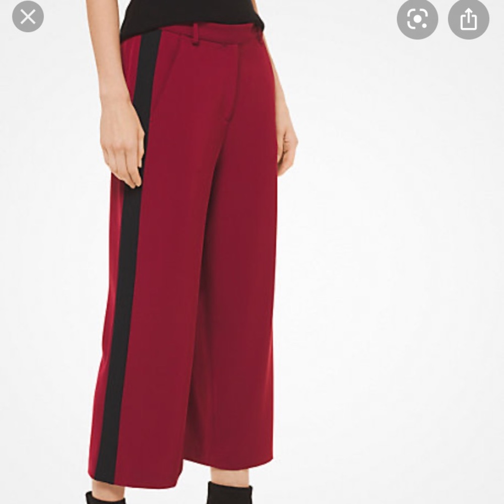 Michael Kors Red Wide Leg Pants with Black Side Stripe